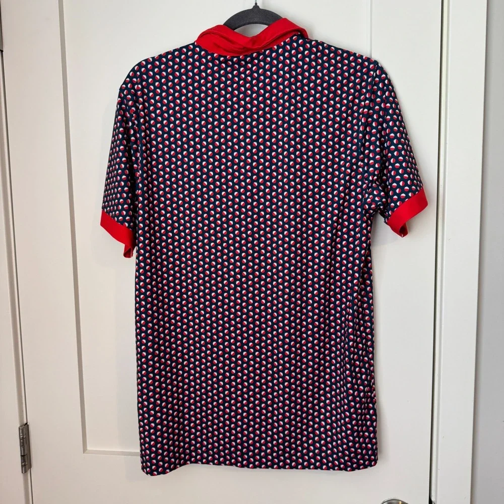 Waggle Golf Mens Bobber Print Performance Polo Shirt Navy Red Size Medium - Picture 4 of 4